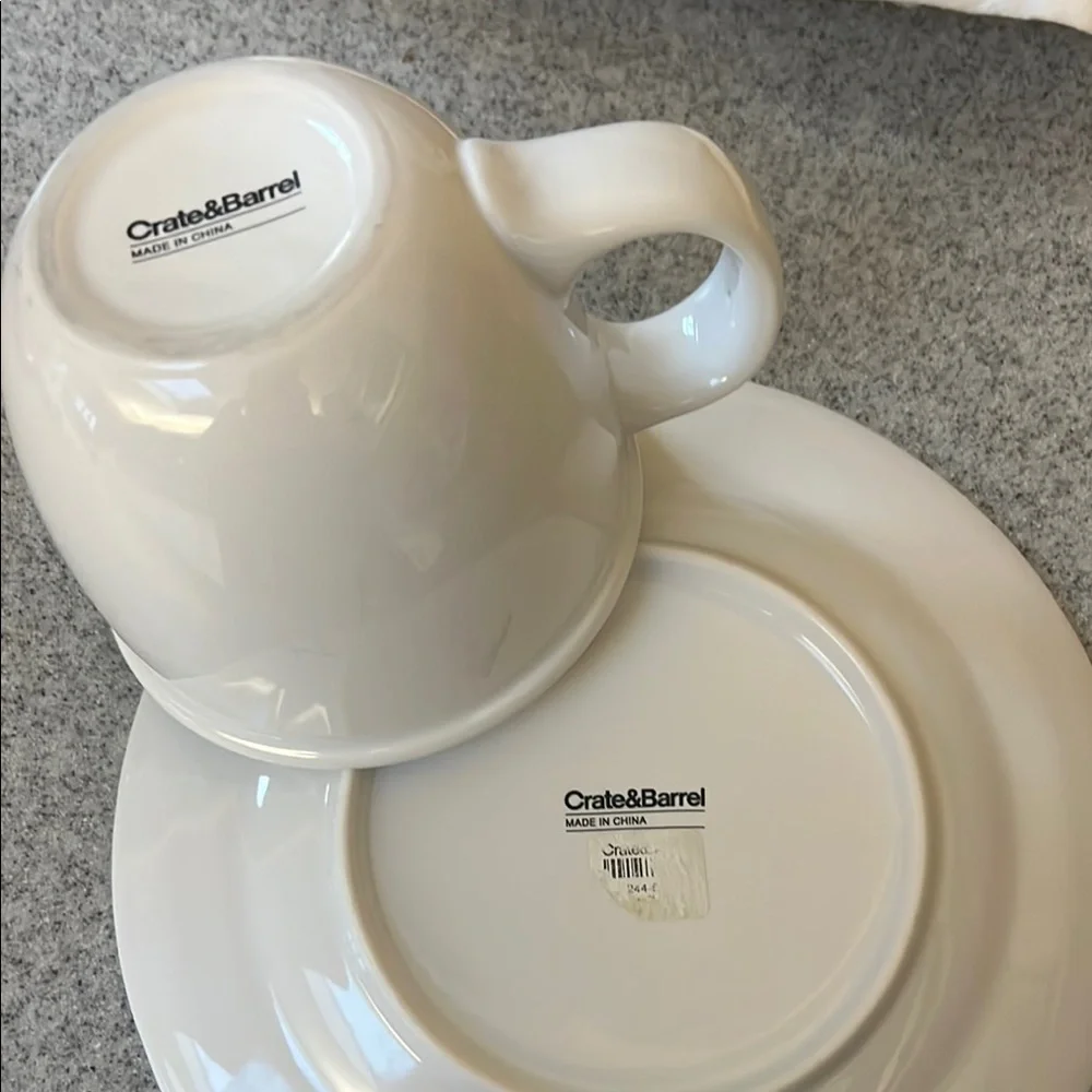 Crate&Barrel White and Brown Chocolat Cup and Saucer Set